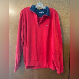 Vineyard Vines Pullover Mens Large Red & Blue 1/4 Zip 100% Cotton Whale Logo